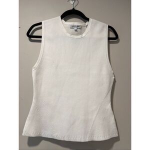 Veronica Beard Women's White Sleeveless Sid Crew-Neck Knit Tank Top Large NWOT